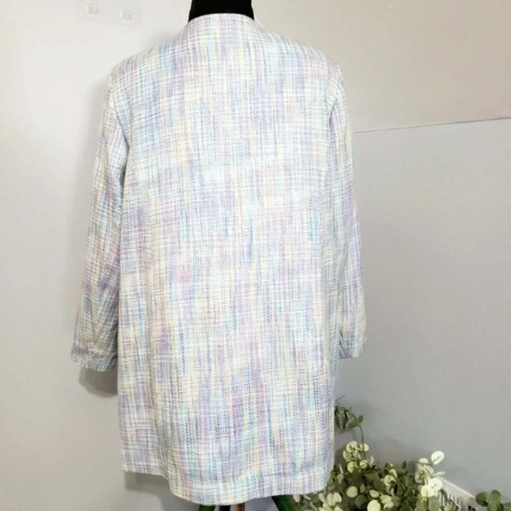 Vintage Maggie Barnes Pastel‎ Mint Lavender Raw Frayed Open Blazer Plus Size 18W